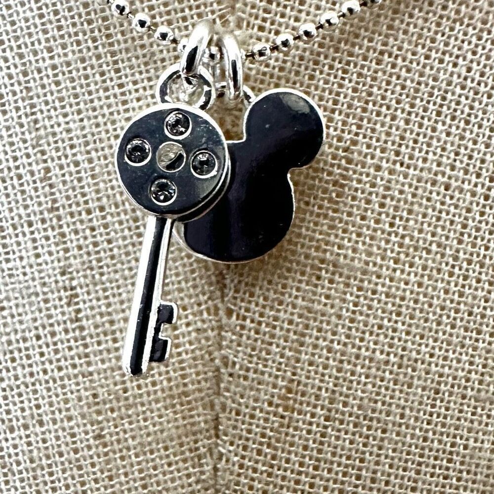 Disney silver tone Mickey and key pendant necklace